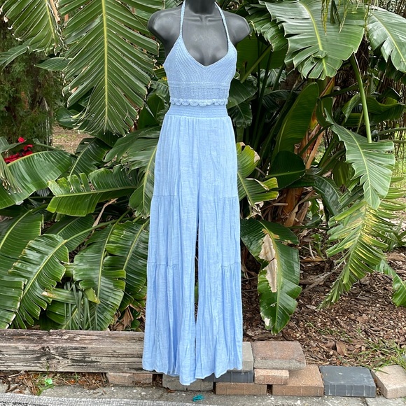 HYFVE Pants - Hyfve crochet, halter, match, stick, gauze, wide, leg, tiered, jumpsuit